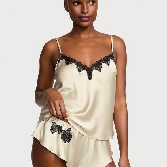 Victoria's Secret Other - Victoria's Secret Cream and Black Lace Chemise Set